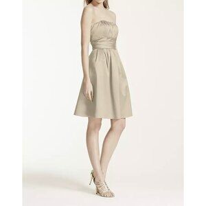 Davids Bridal Womens Cotton Sateen Short Strapless Ruched Dress Champagne size 6